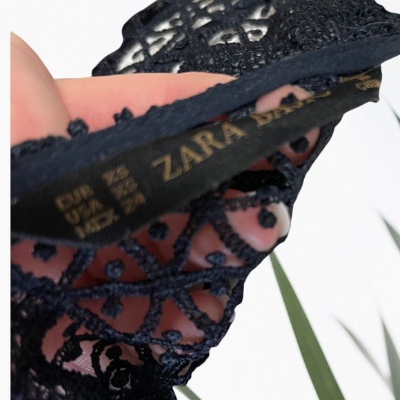 ZARA Basic| Navy Blue Maxi Dress with Lace/Eyelet overlay, fitted w Back Zip NWT - Picture 8 of 14